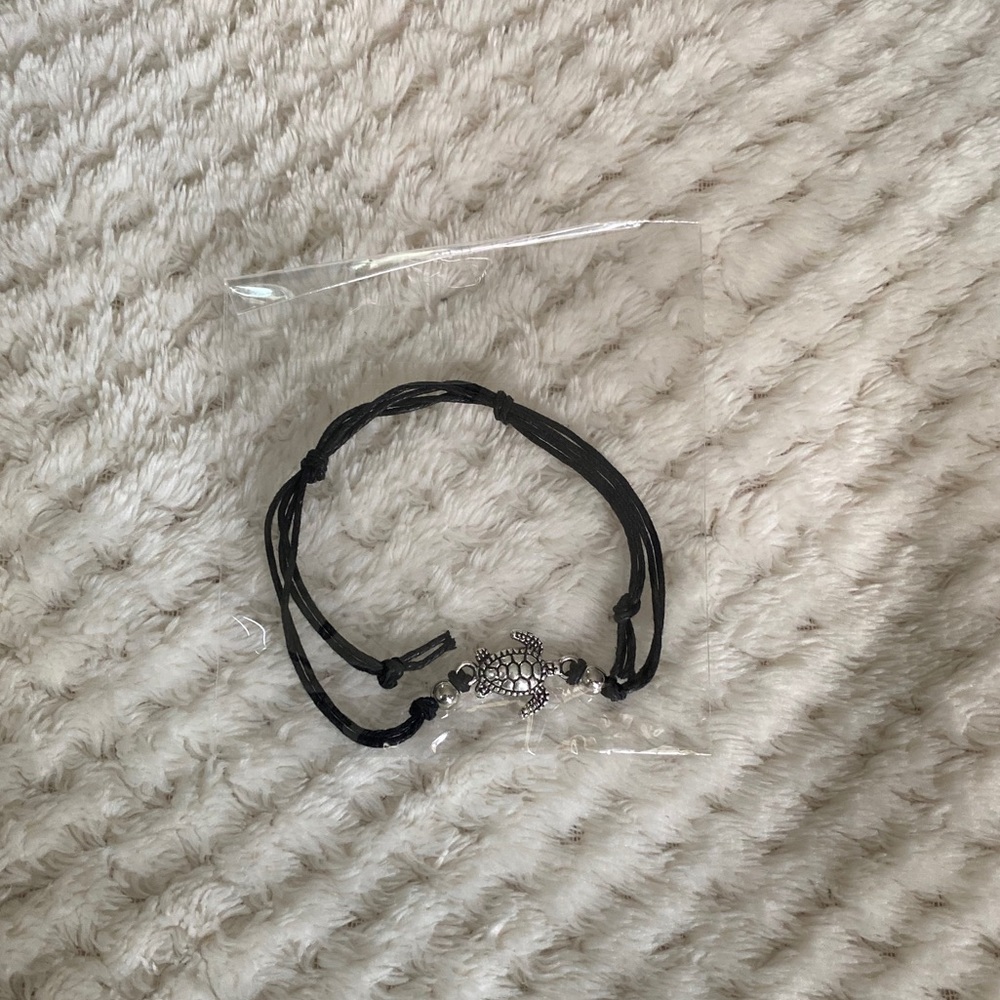 Silver and black turtle ankle bracelet